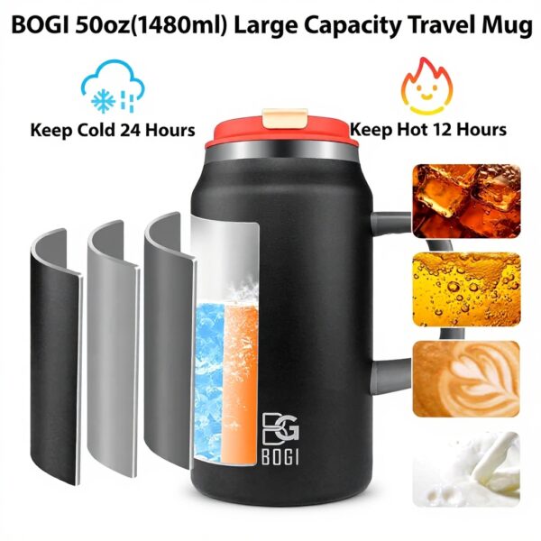 Gobelet isotherme BOGI 1,5 l acier inoxydable paille