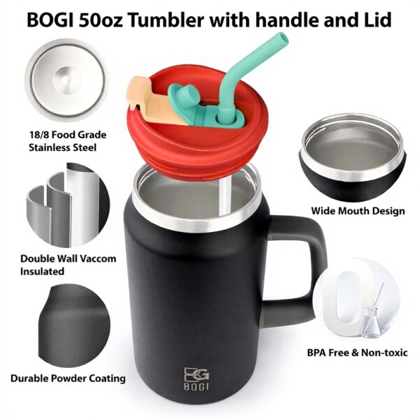 Gobelet isotherme BOGI 1,5 l acier inoxydable paille