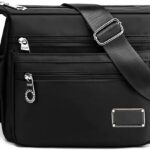 Sac bandoulière femme CYchen tissu Oxford noir grand cabas-0