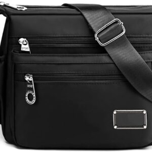 Sac bandoulière femme CYchen tissu Oxford noir grand cabas-0
