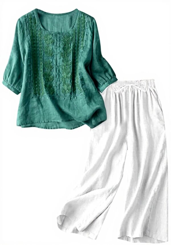 Ensemble pantalon femme Generisch lin broderie quotidien