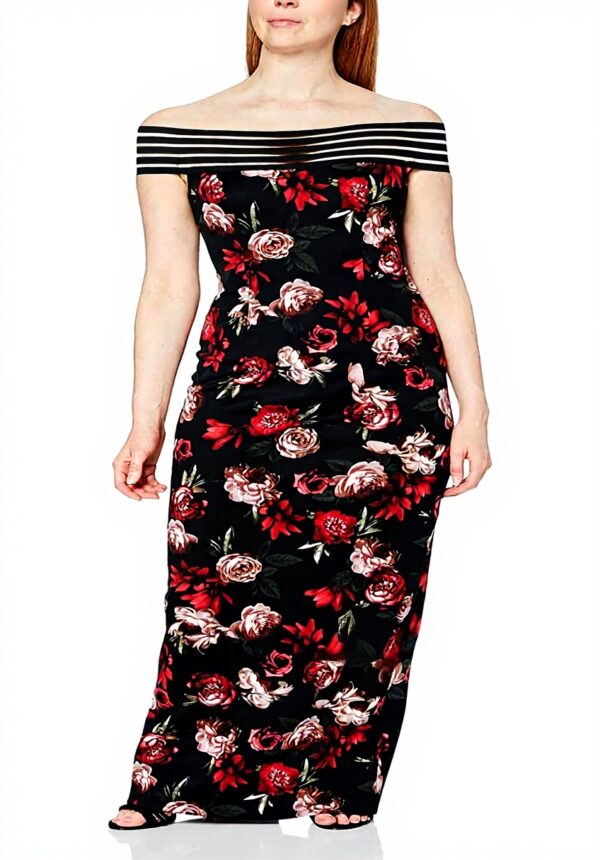 Robe cocktail maxi floral Gina Bacconi femme noir rouge