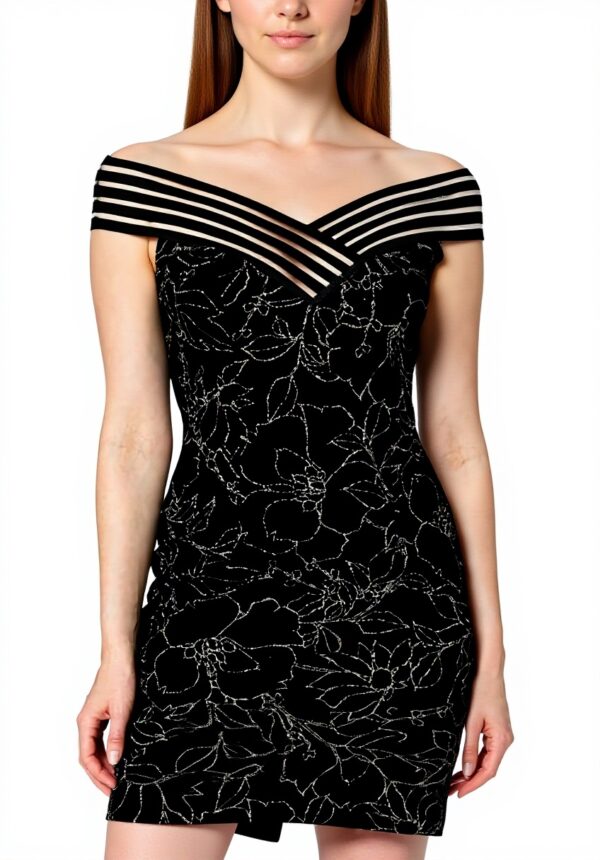 Robe cocktail femme Gina Bacconi métallique crêpe ajustée