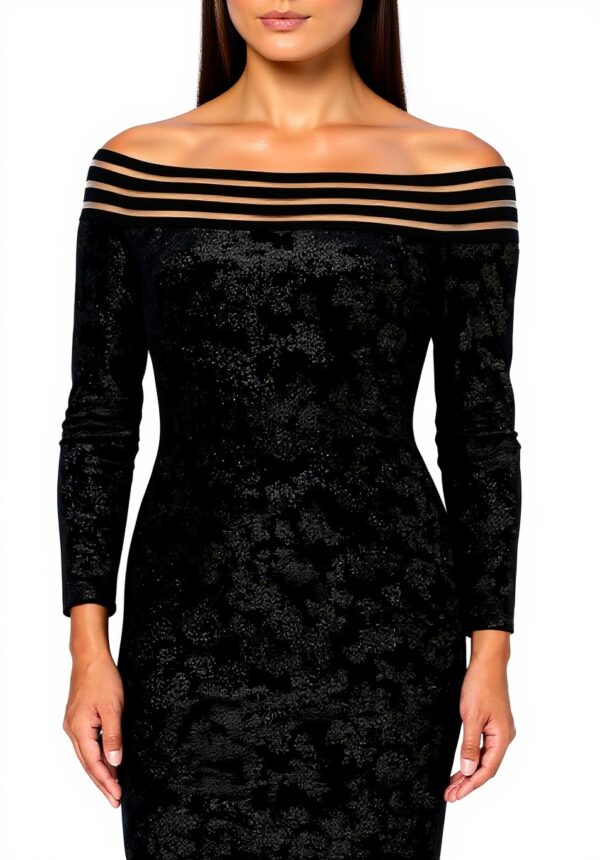 Robe cocktail velours Gina Bacconi femme noir doré argent