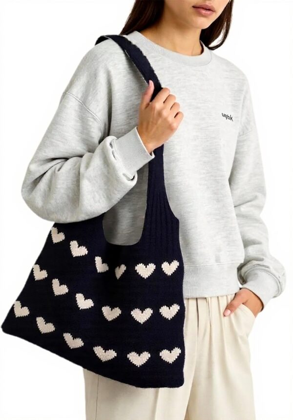 Générique Sac bandoulière tricoté motif cœur femme crochet