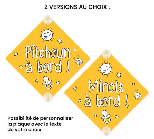 Plaque bébé à bord personnalisée pitchoun minots sud France-4