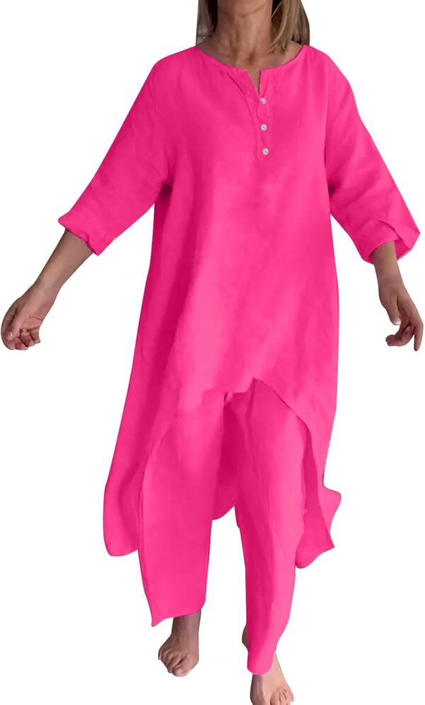 Survêtement femme coton lin décontracté Ginas Rose 3XL-0