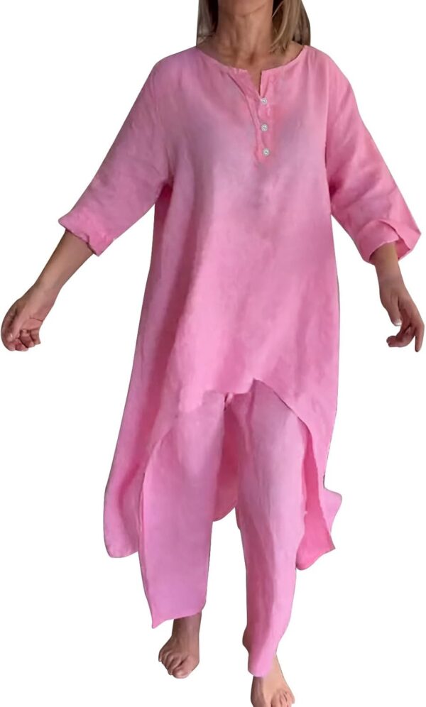 Survêtement femme coton lin décontracté Ginas Rose 5XL-0