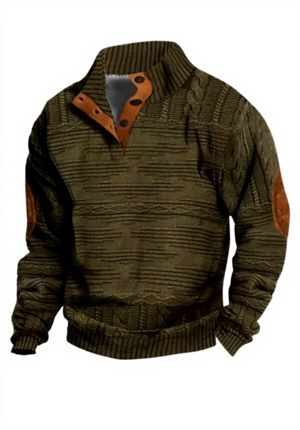 Sweat-shirt homme col boutonné tricot coudières hiver