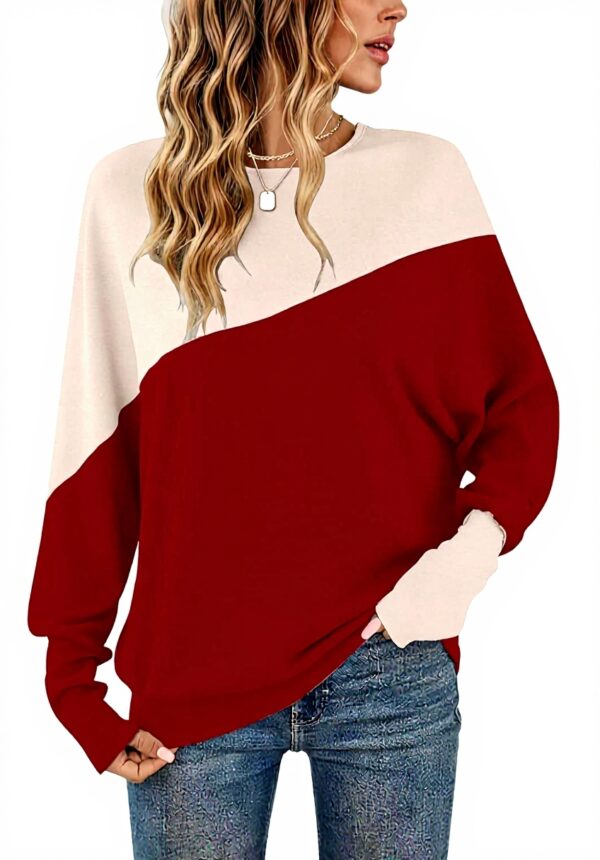 WNEEDU T-Shirt Femme Manches Longues Patchwork Couleurs Doux