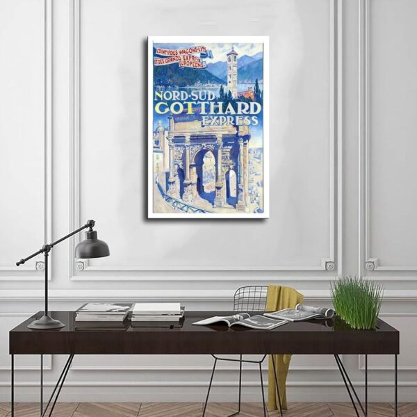 ZJIXAOSD Affiche rétro Gotthard Express décoration murale-2